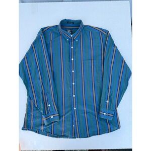 VINTAGE Burberrys Striped Shirt XL Blue Green Button Down Long Sleeve Made USA